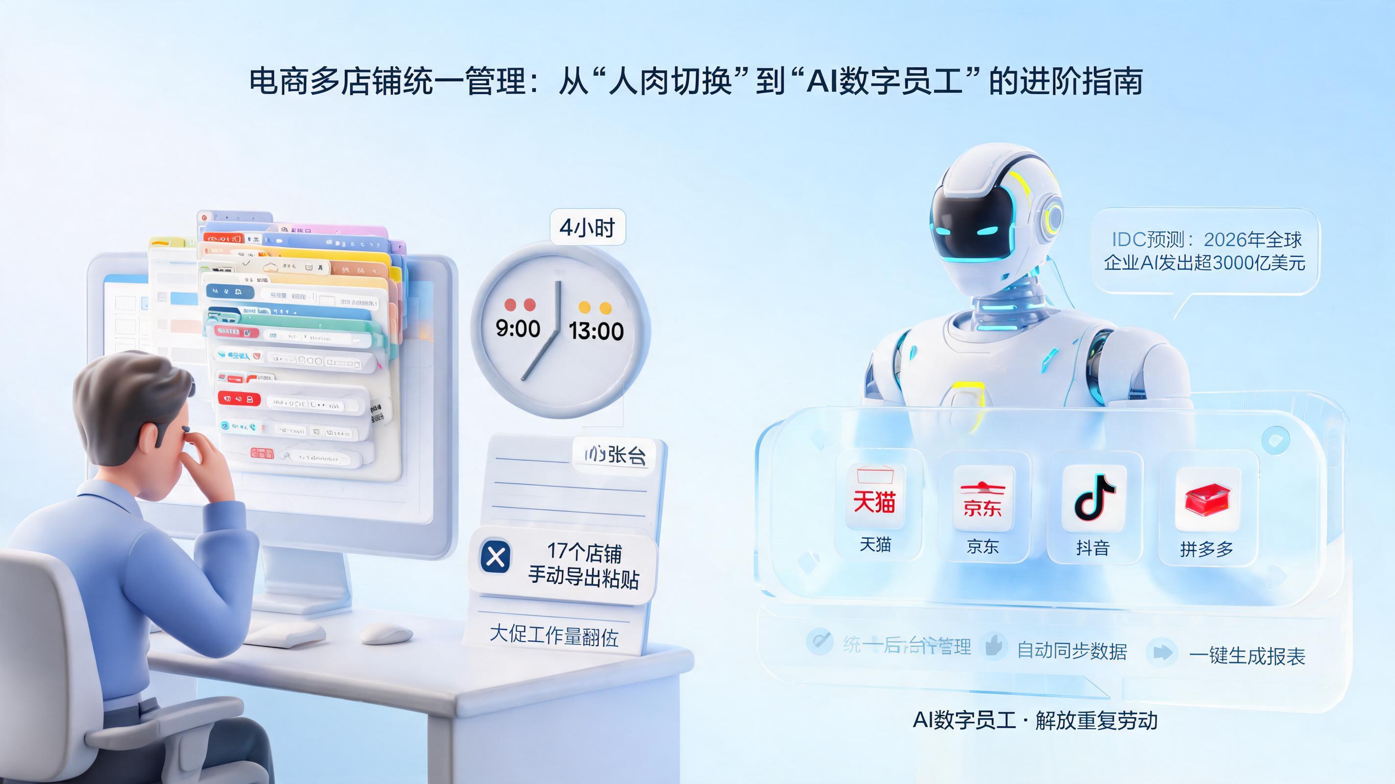 电商多店铺统一管理:从“人肉切换”到“AI数字员工”的进阶指南