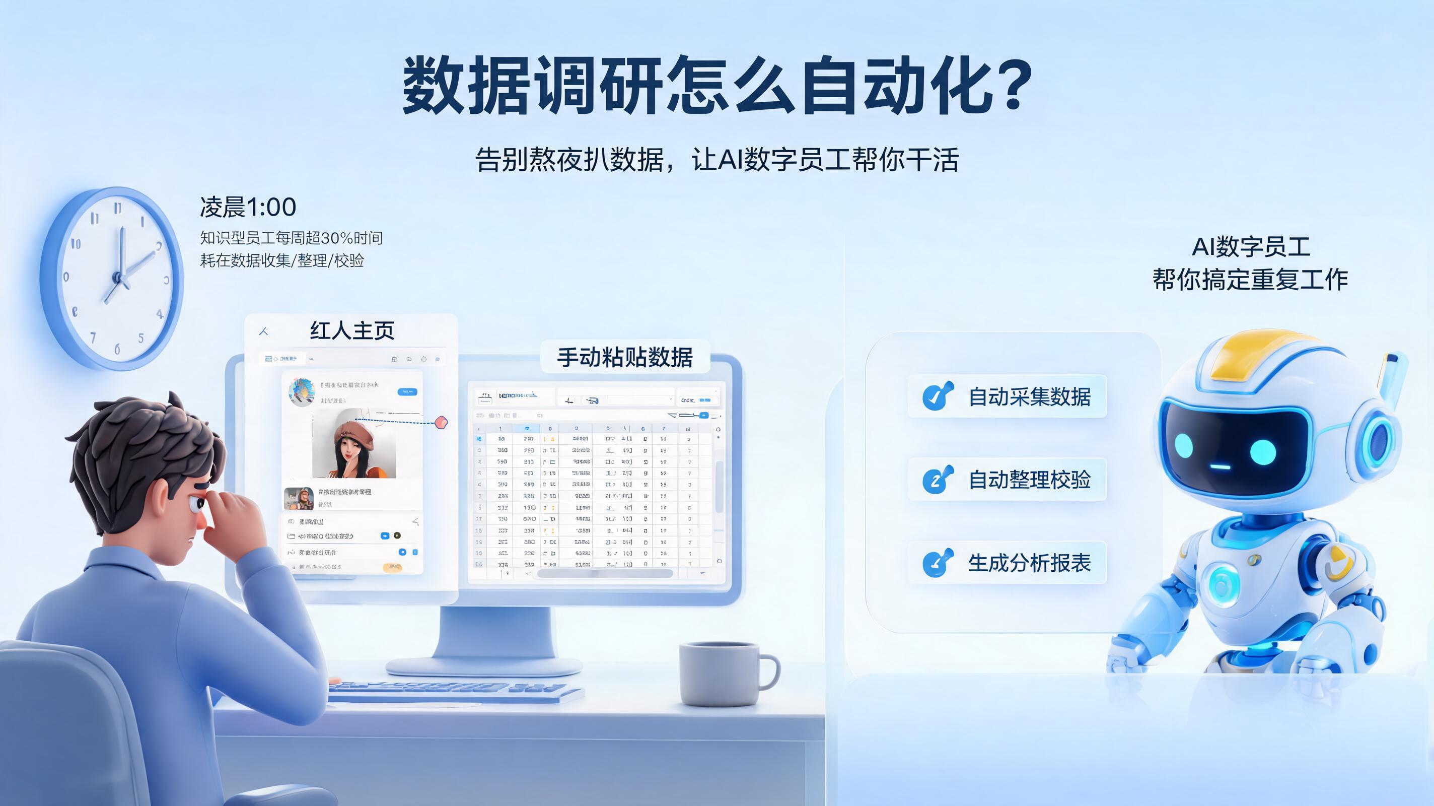数据调研怎么自动化？告别熬夜扒数据，让AI数字员工帮你干活