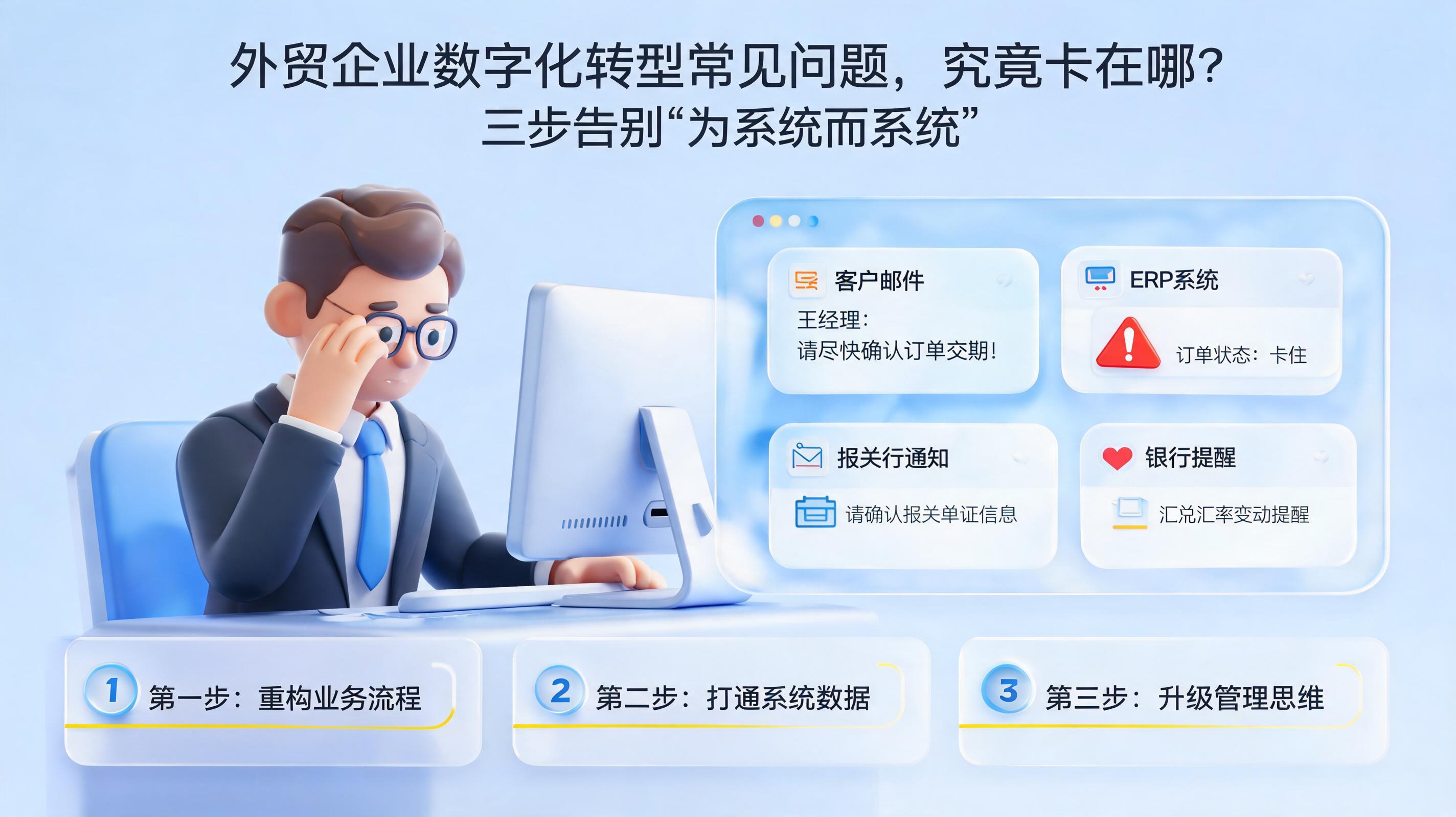 外贸企业数字化转型常见问题，究竟卡在哪？三步告别“为系统而系统”_图1