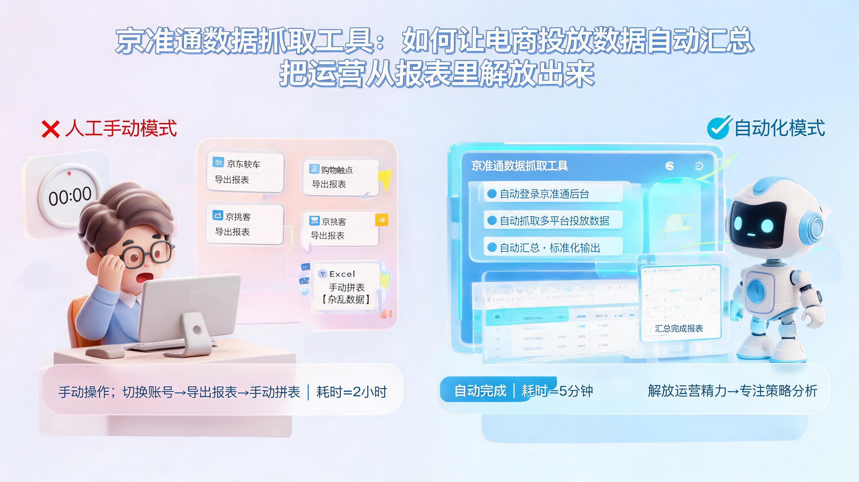 京准通数据抓取工具：如何让电商投放数据自动汇总，把运营从报表里解放出来_图1