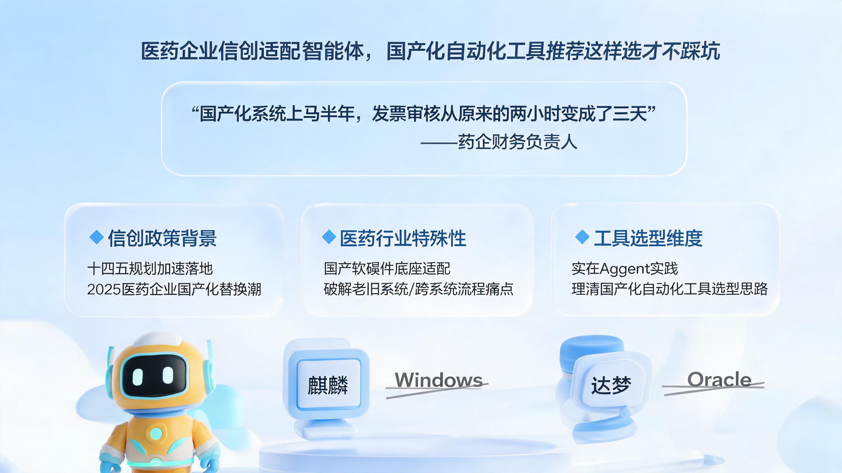 医药企业信创适配智能体,国产化自动化工具推荐这样选才不踩坑