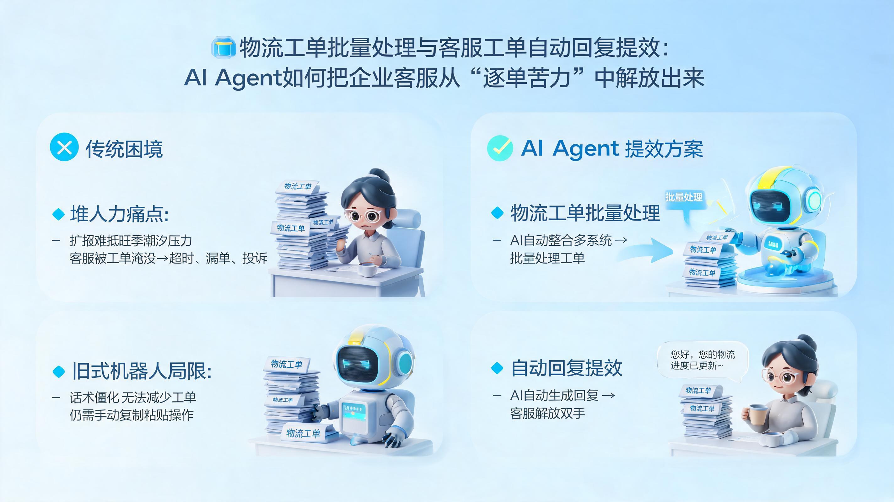 物流工单批量处理与客服工单自动回复提效：AI Agent如何把企业客服从“逐单苦力”中解放出来