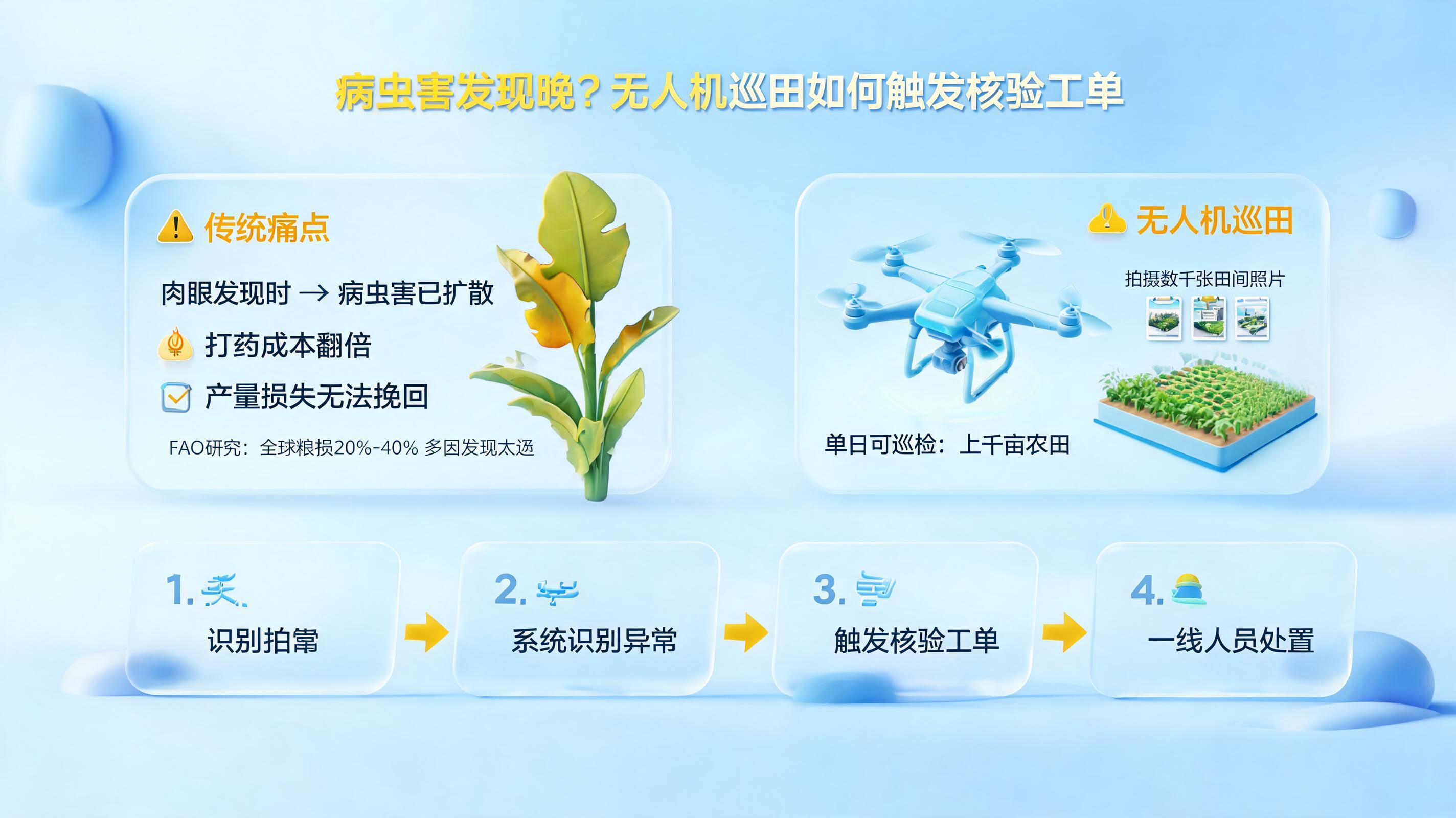 病虫害发现晚?无人机巡田如何触发核验工单