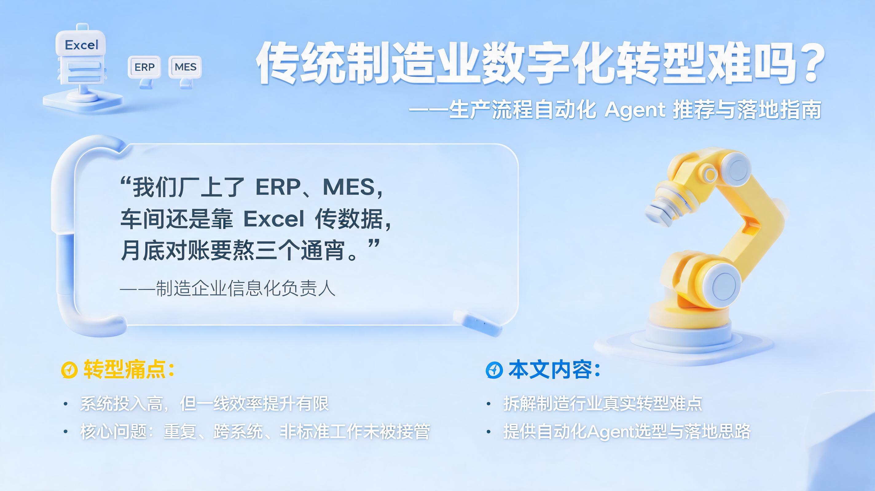 传统制造业数字化转型难吗？生产流程自动化 Agent 推荐与落地指南